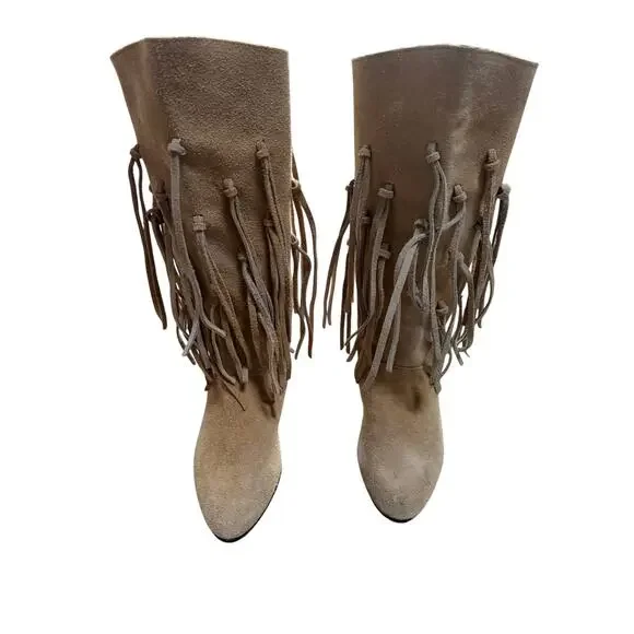 Goffredo Fantini Suede Fringe Boots Bohemian Western Festival 7.5